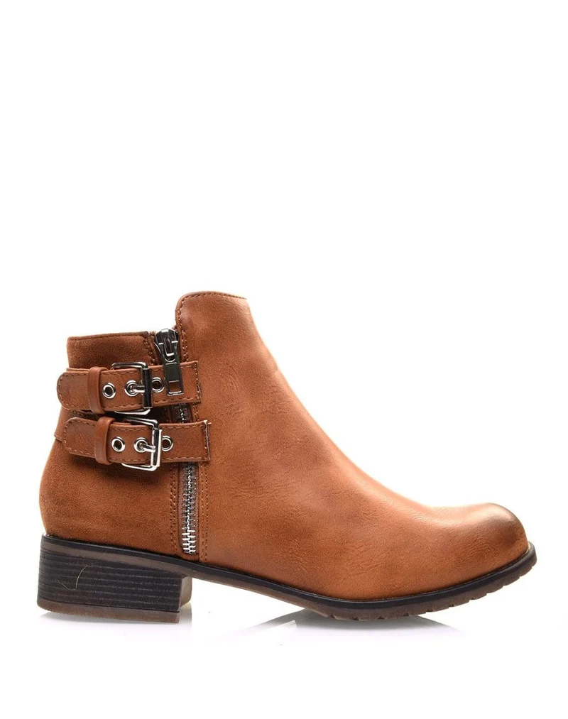Bottines basses camel à sangles argentées