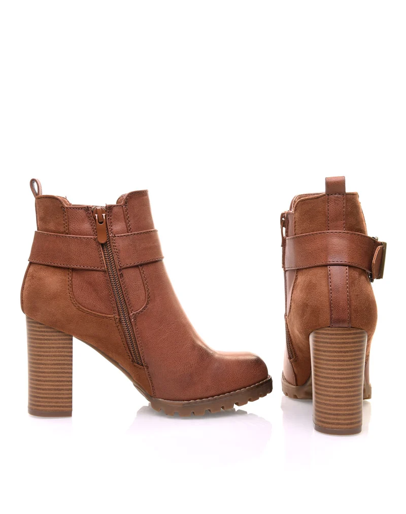 Bottines élastiques camel à talon