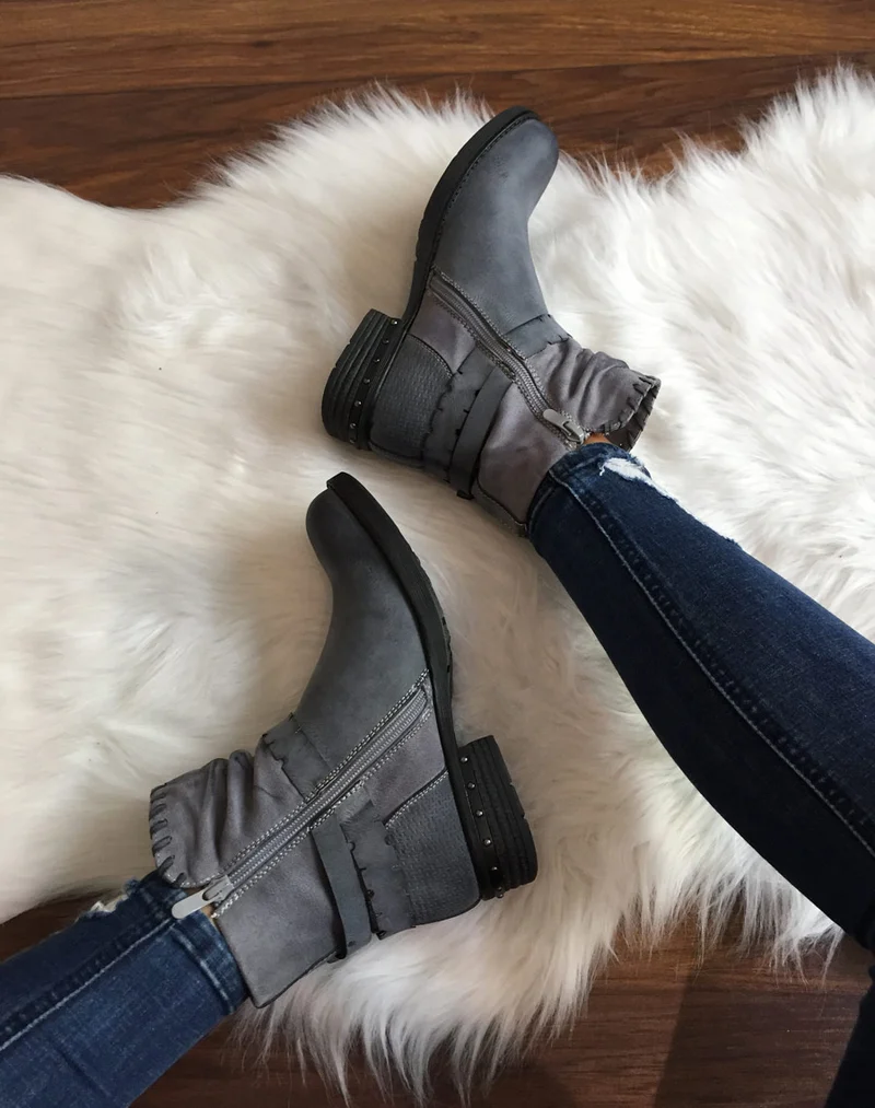 Bottines grises bi matières à multiples détails