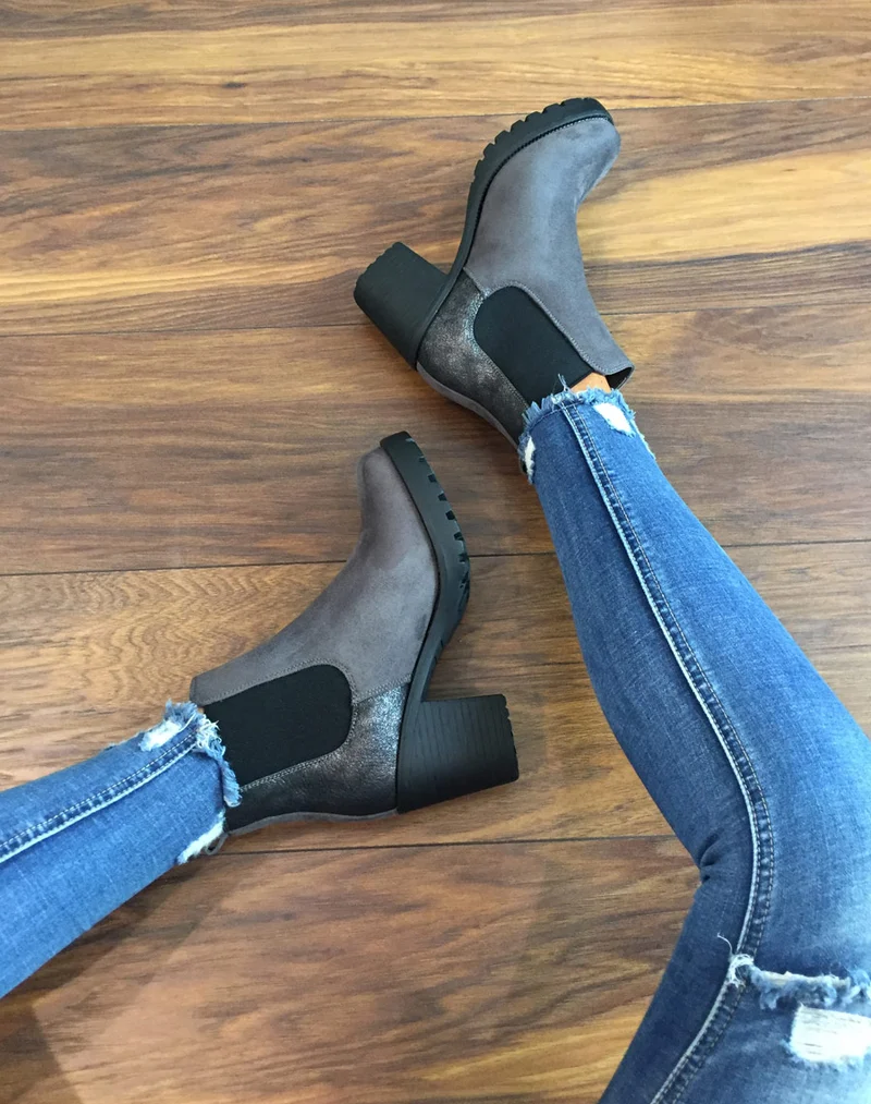 Bottines grises mi hautes bi-matières