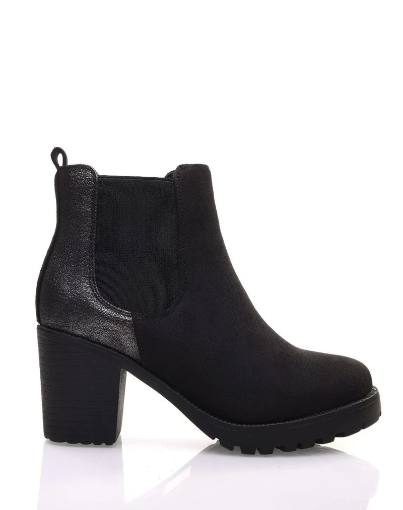 Bottines noires mi hautes bi-matières