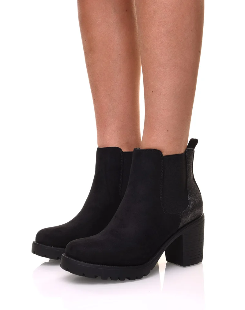 Bottines noires mi hautes bi-matières