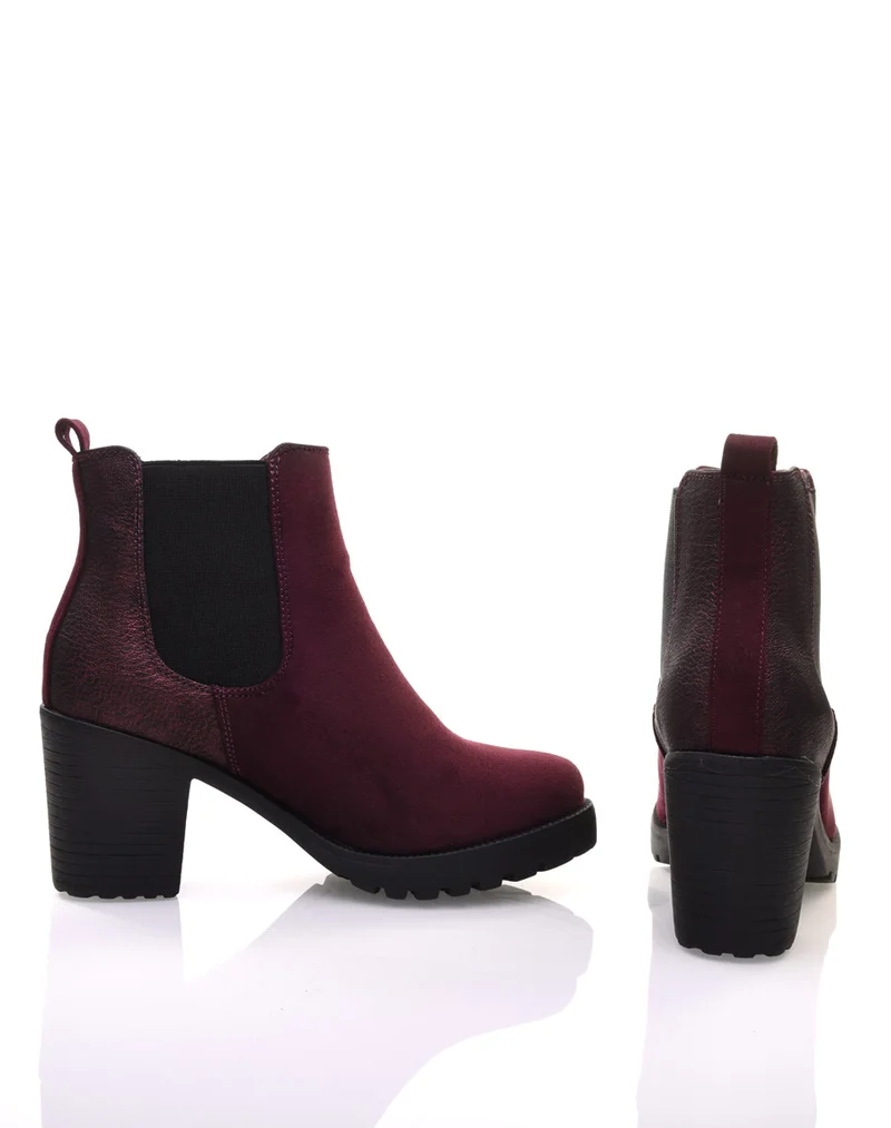 Bottines bordeaux mi hautes bi-matières