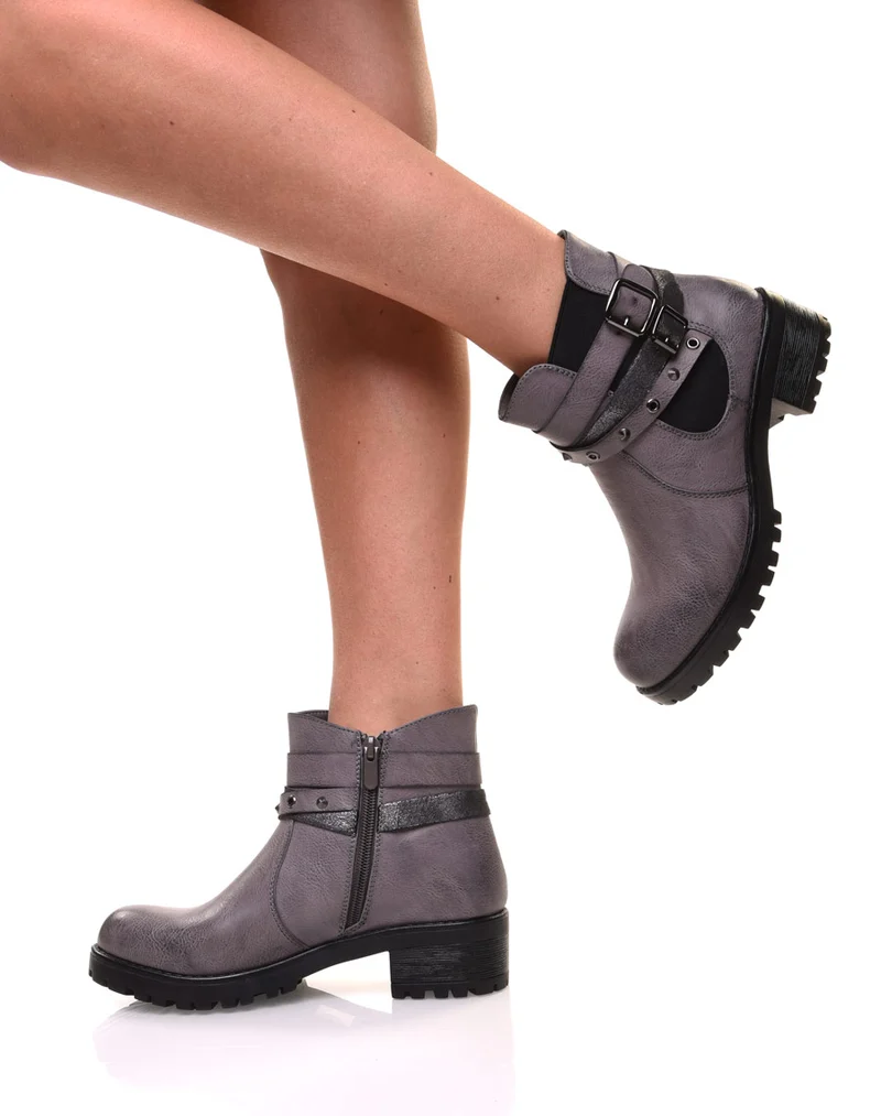 Bottines grises différentes lanières