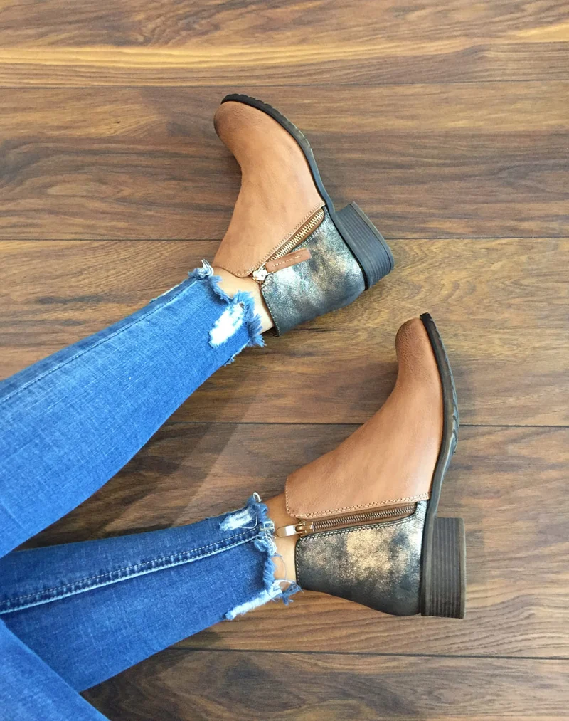Bottines camel effet pailleté