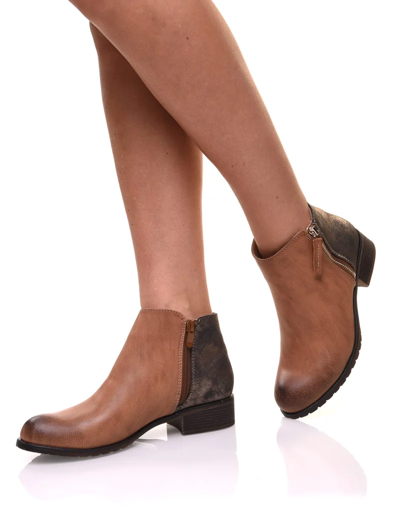 Bottines camel effet pailleté