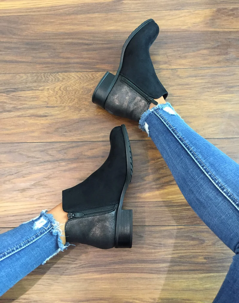 Bottines noires bi-matières
