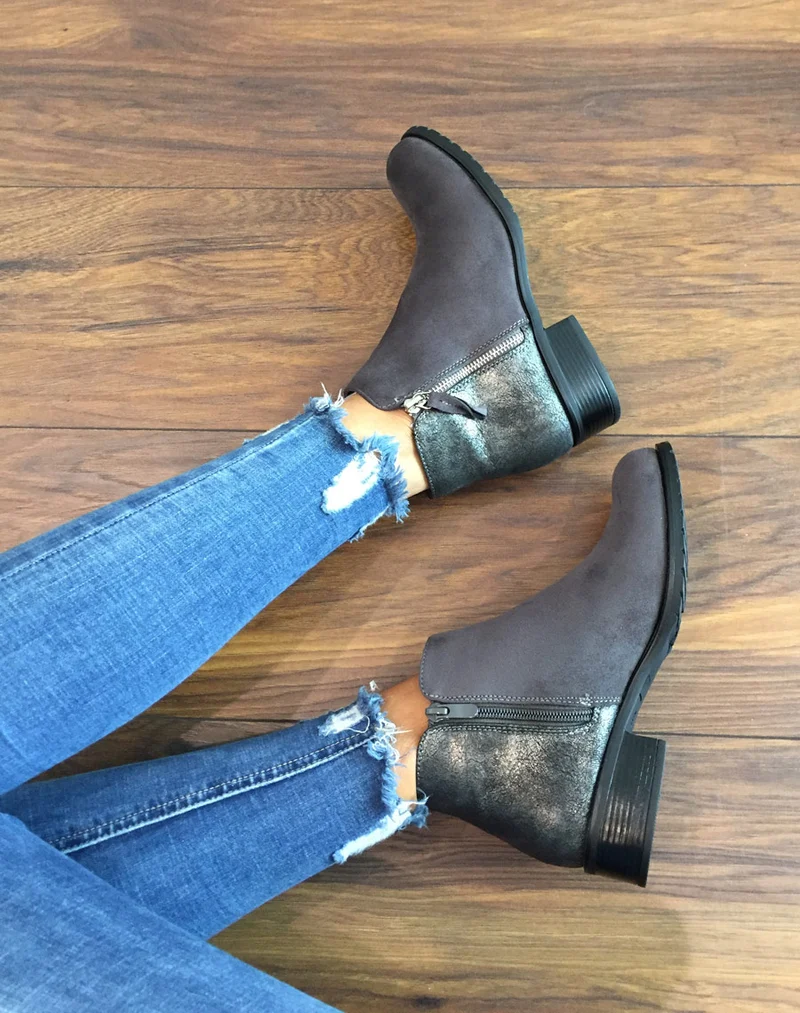 Bottines grises bi-matières