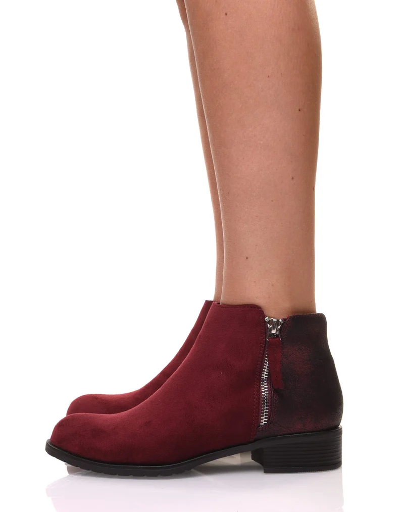 Bottines bordeaux bi-matières