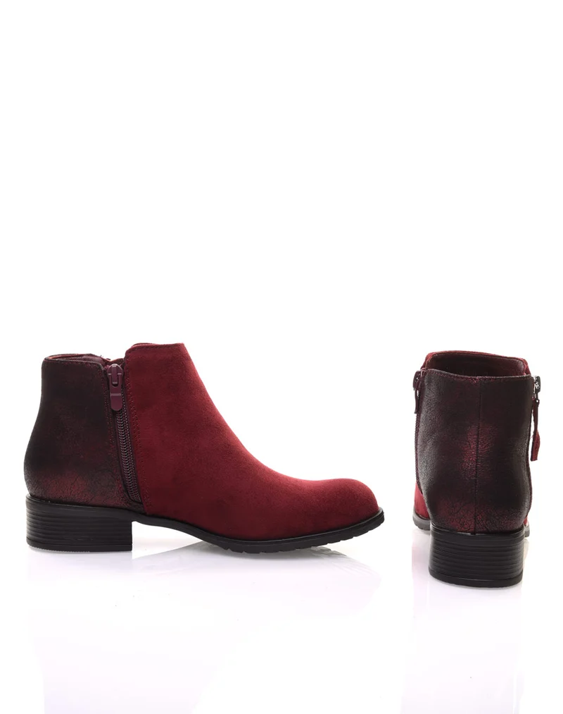 Bottines bordeaux bi-matières
