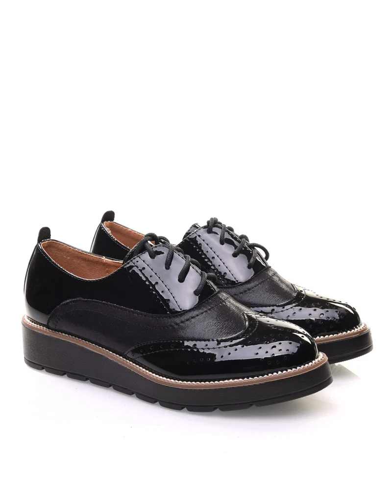 Derbies noires vernis bi matières