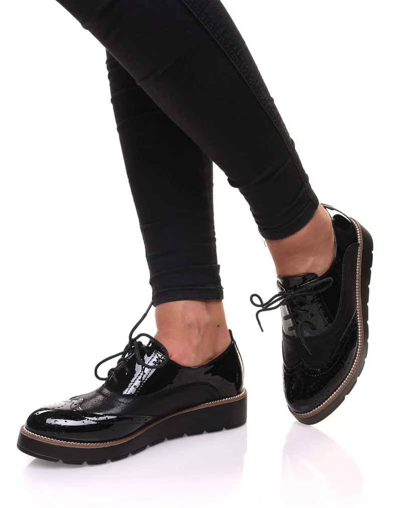 Derbies noires vernis bi matières