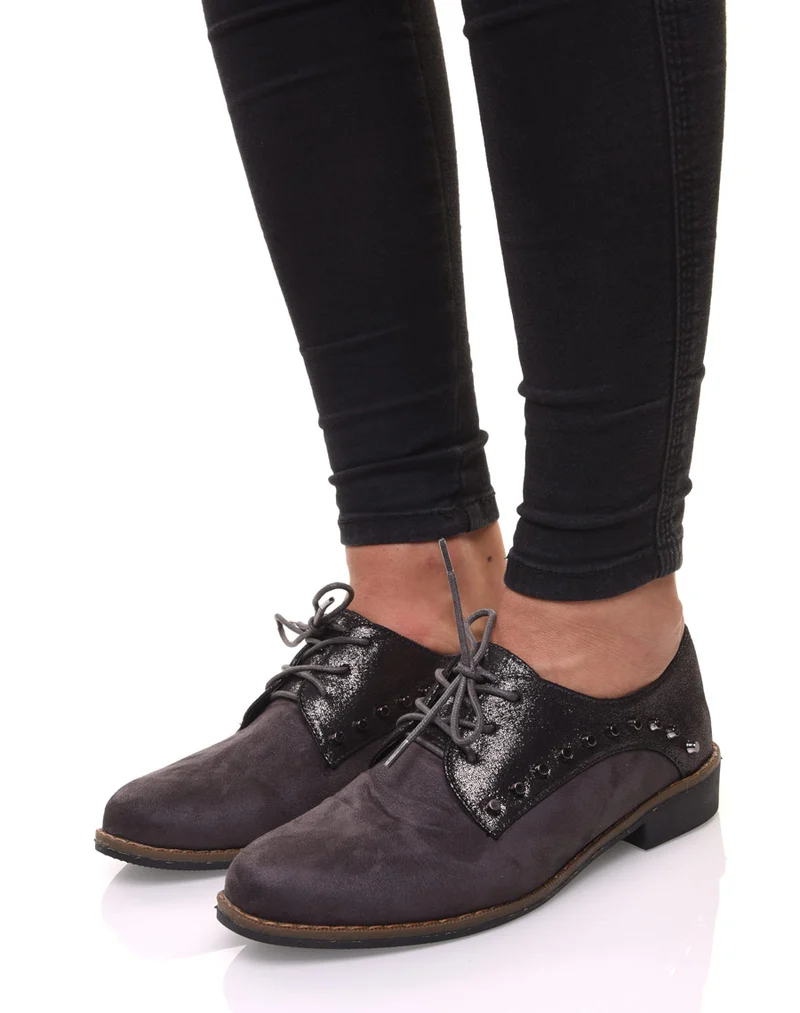 Derbies grises cloutées bi matières