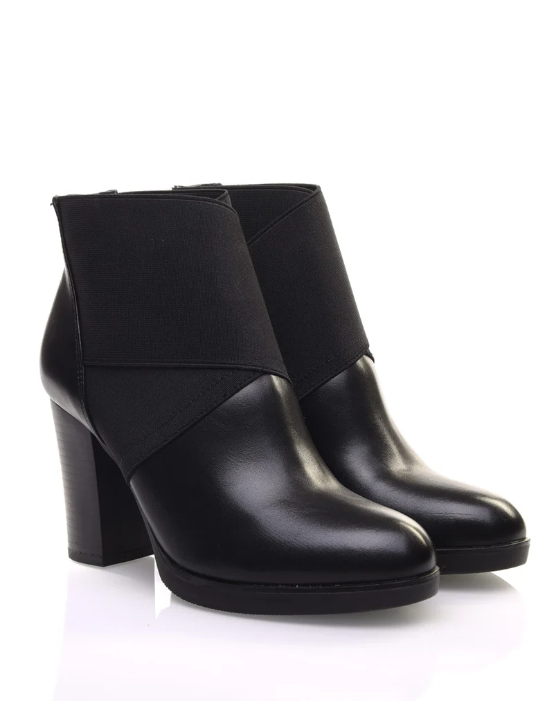 Bottines noires à talons bi matières