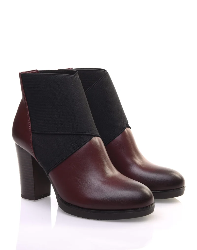 Bottines bordeaux à talons bi matières