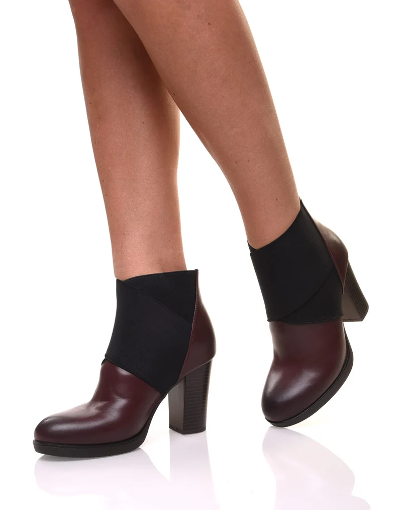Bottines bordeaux à talons bi matières
