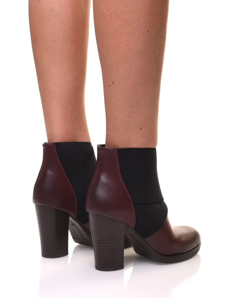 Bottines bordeaux à talons bi matières