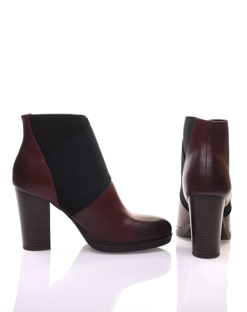 Bottines bordeaux à talons bi matières