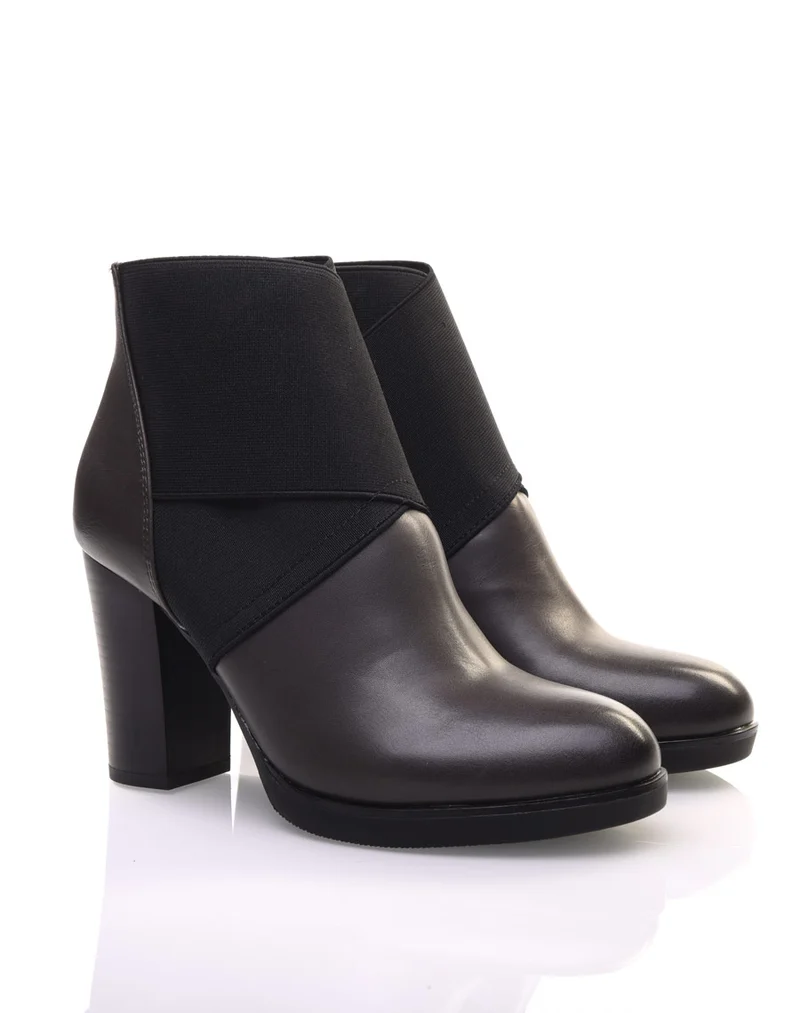 Bottines grises à talons bi matières
