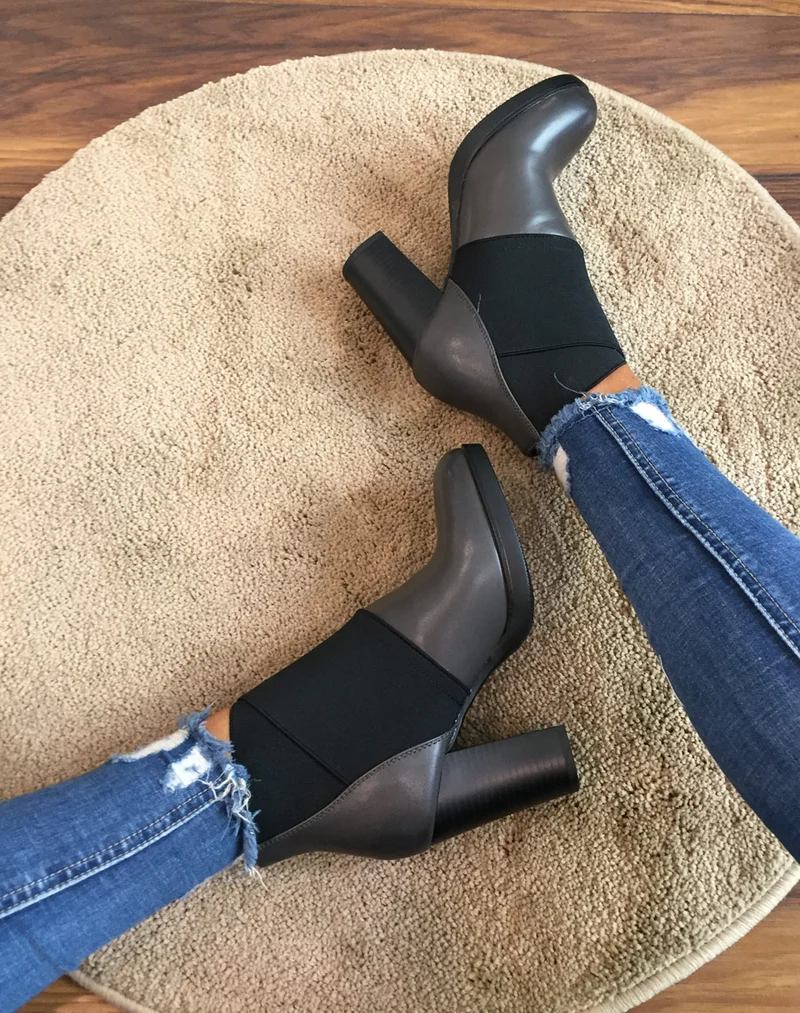 Bottines grises à talons bi matières