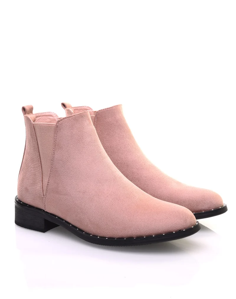 Bottines en suédine rose pale