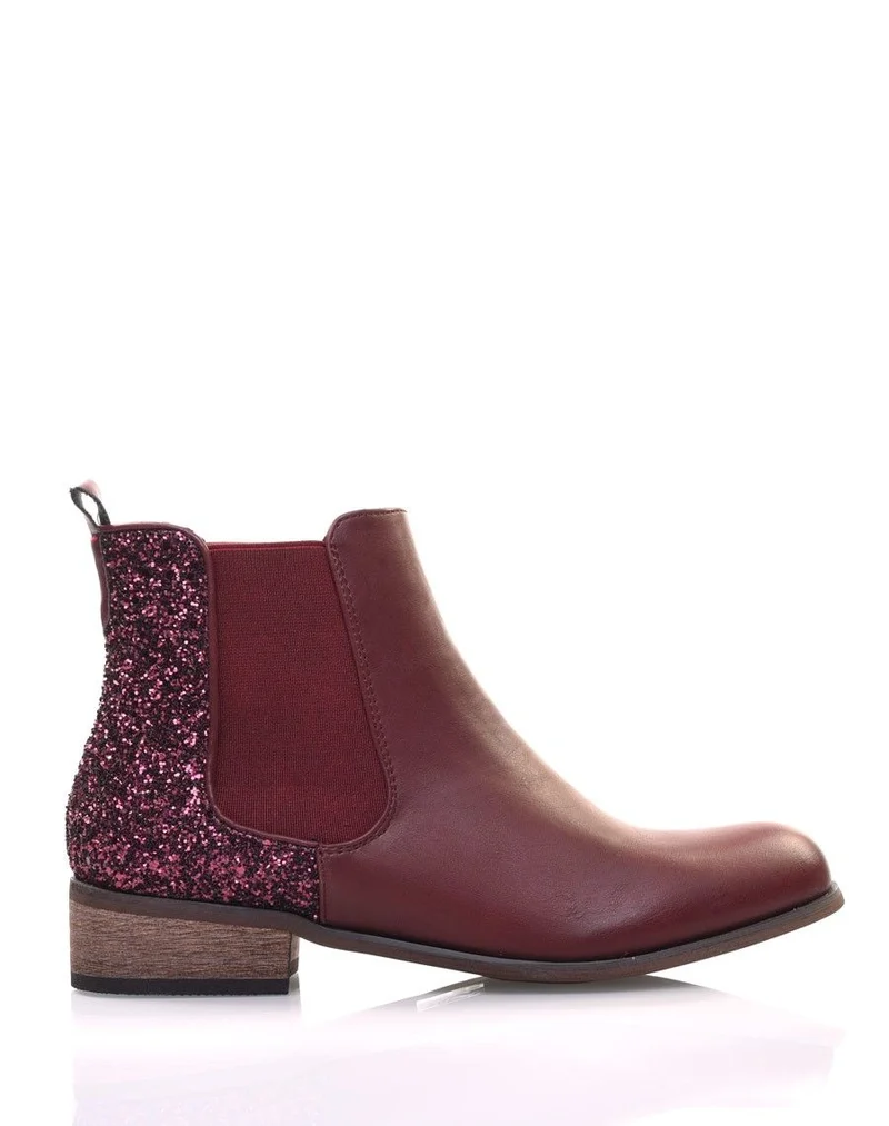 Chelsea boots bordeaux à paillettes