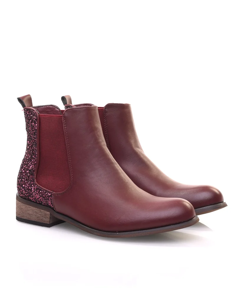 Chelsea boots bordeaux à paillettes