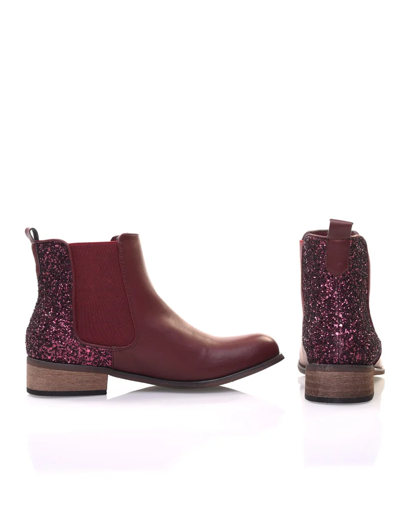 Chelsea boots bordeaux à paillettes