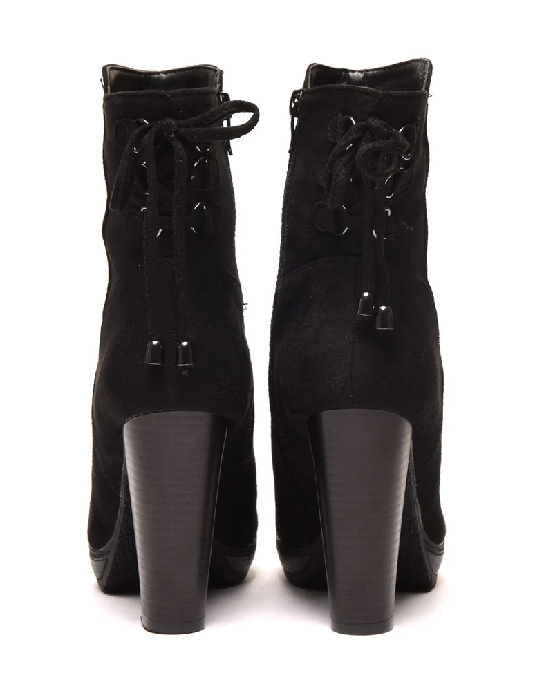 Bottines hautes noires à talons & lacet façon corset