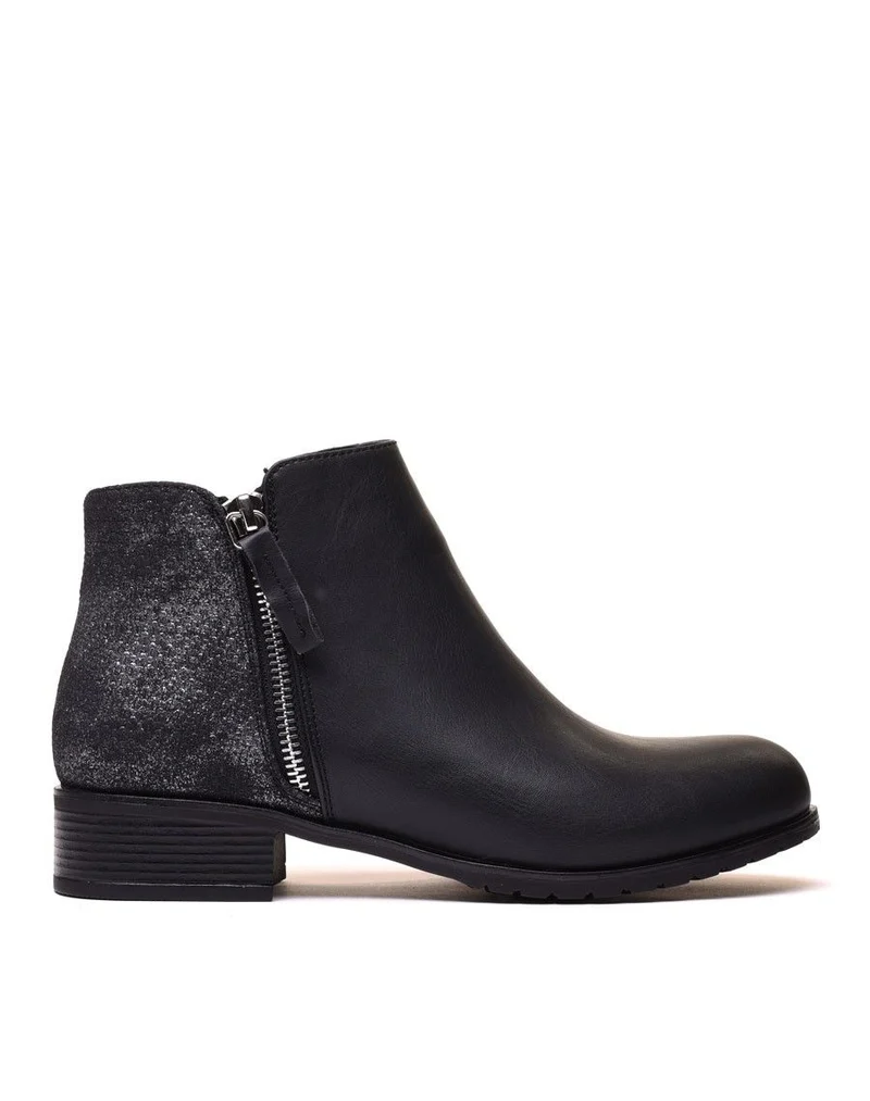 Bottines plates bi matières noires