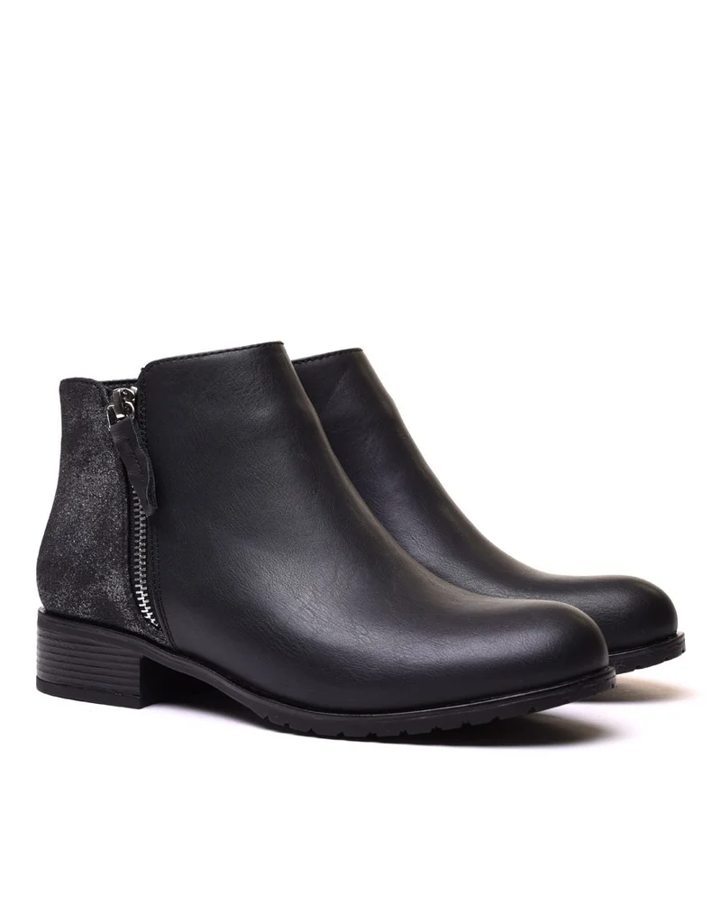 Bottines plates bi matières noires