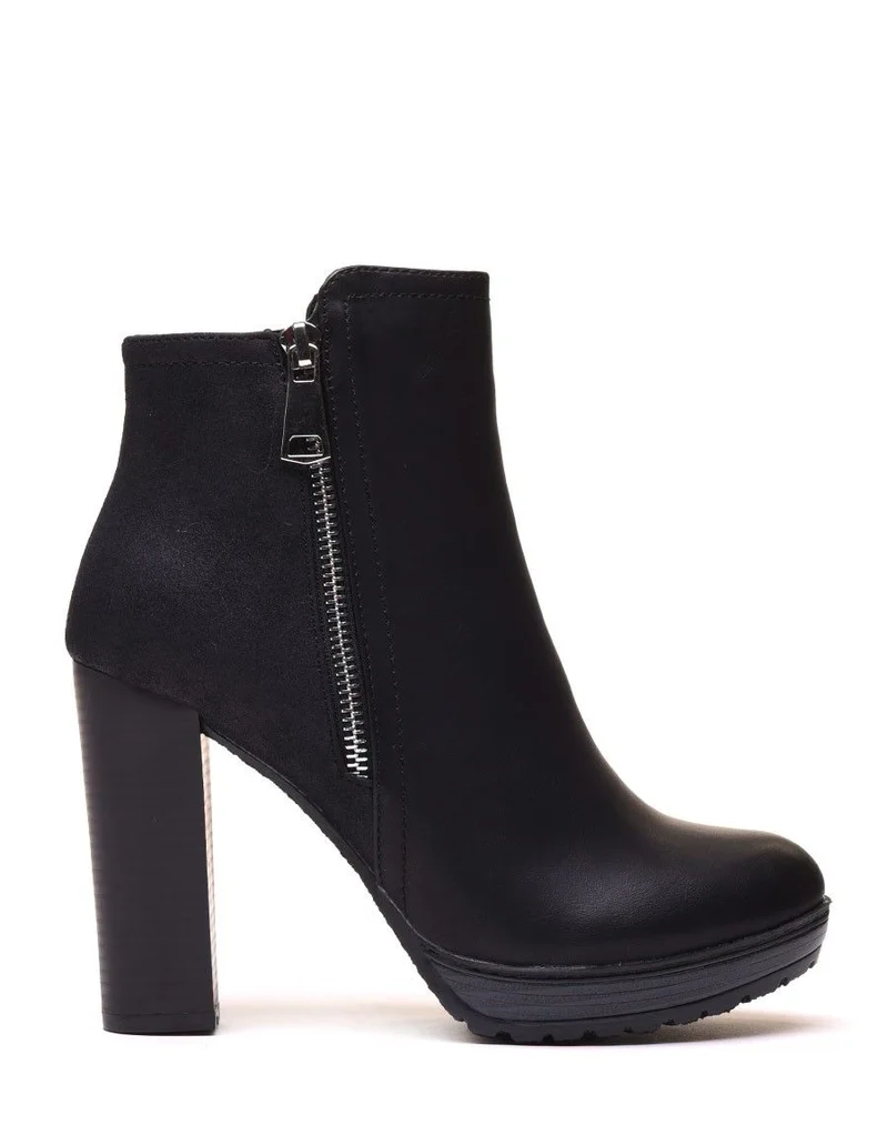 Bottines à talons bi matières noires