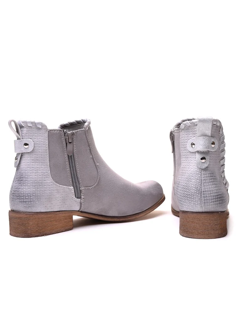 Bottines plates gris clair bi matières à détails