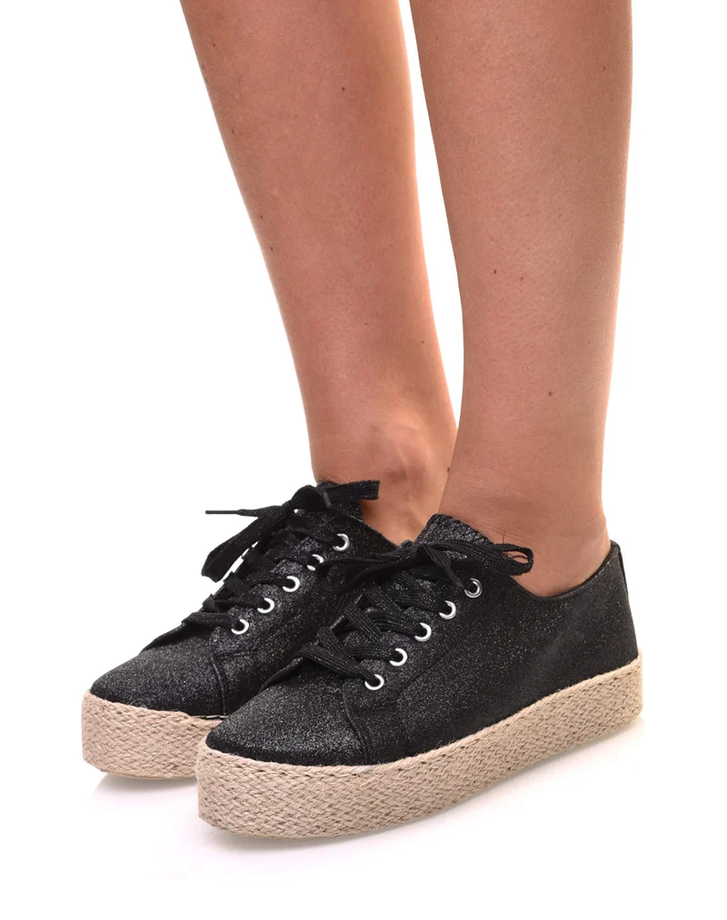Espadrilles pailletées compensées noires