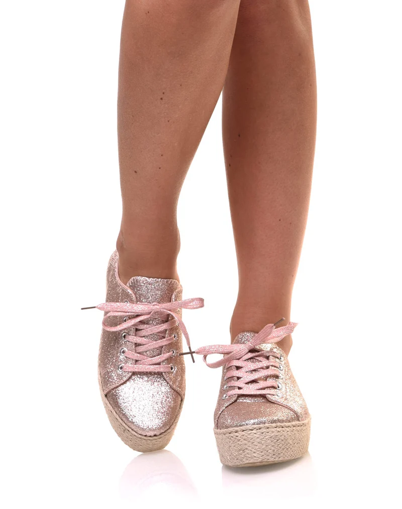 Espadrilles pailletées compensées roses