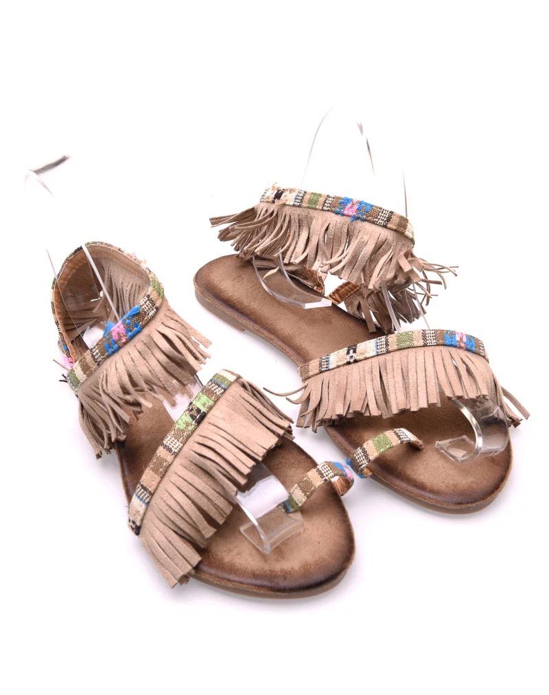 Nu-pieds beiges à franges