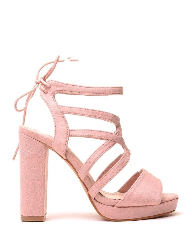 Sandales roses en suédine à talons épais