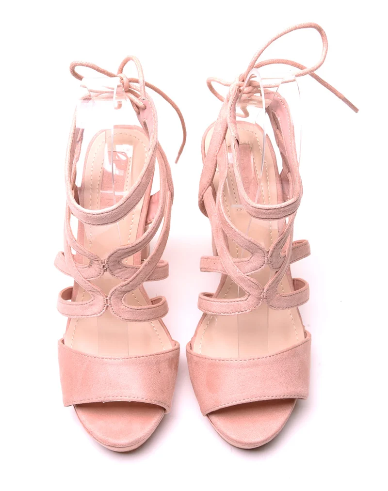 Sandales roses en suédine à talons épais
