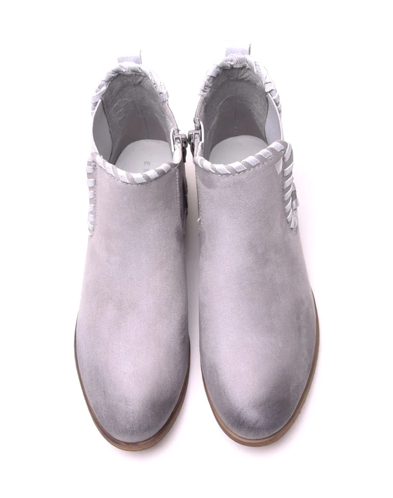 Bottines plates gris clair bi matières à détails