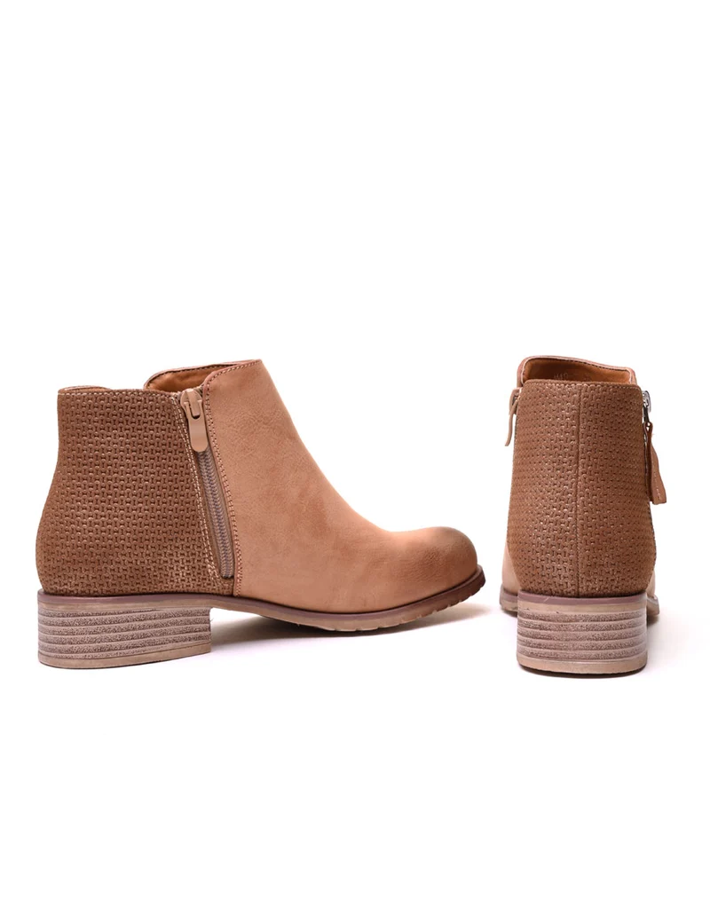 Bottines plates bi matières camel