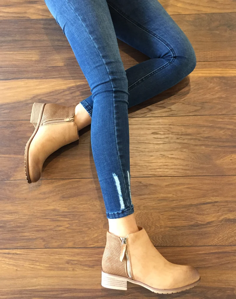 Bottines plates bi matières camel