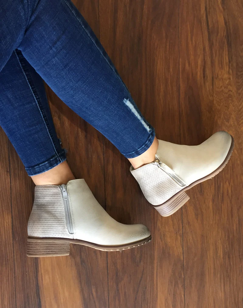 Bottines plates bi matières blanc cassé