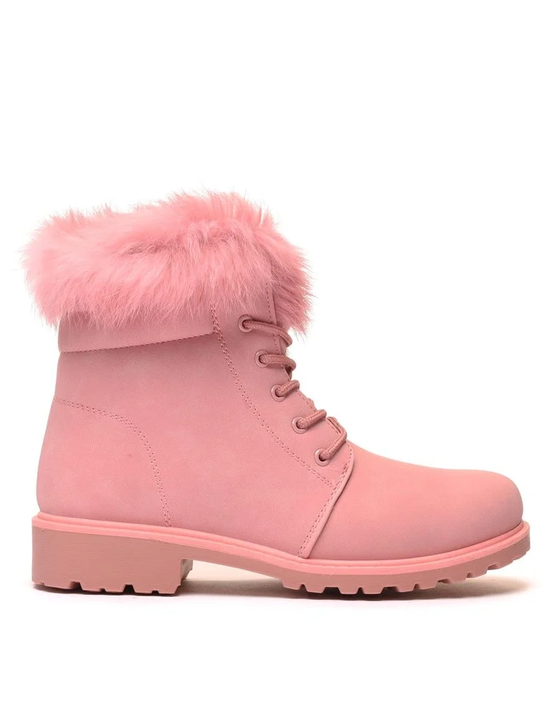 Chaussures montantes à lacets & fourrées roses