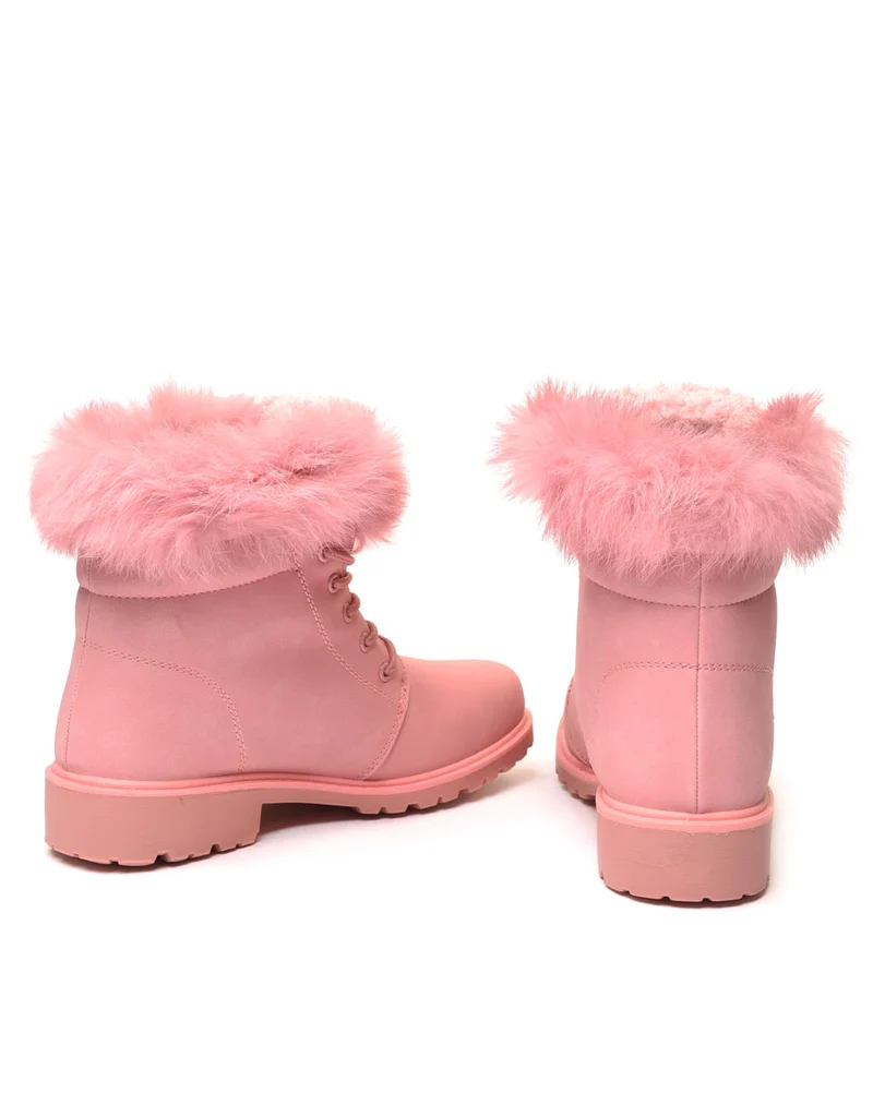 Chaussures montantes à lacets & fourrées roses