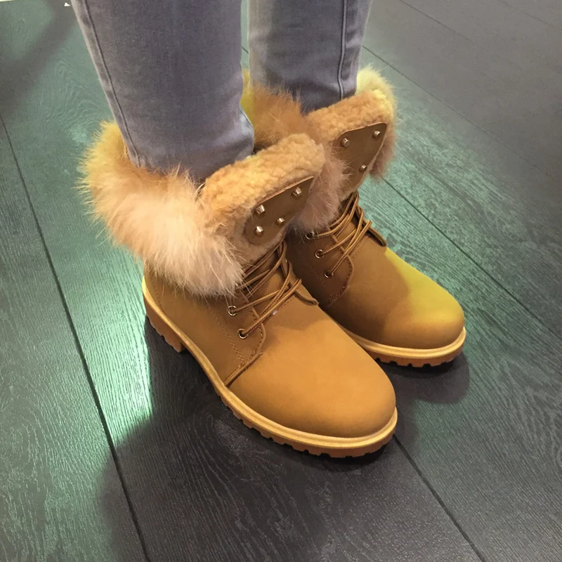 Chaussures montantes à lacets & fourrées camel