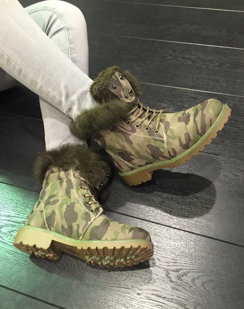 Chaussures montantes à lacets & fourrées camouflage