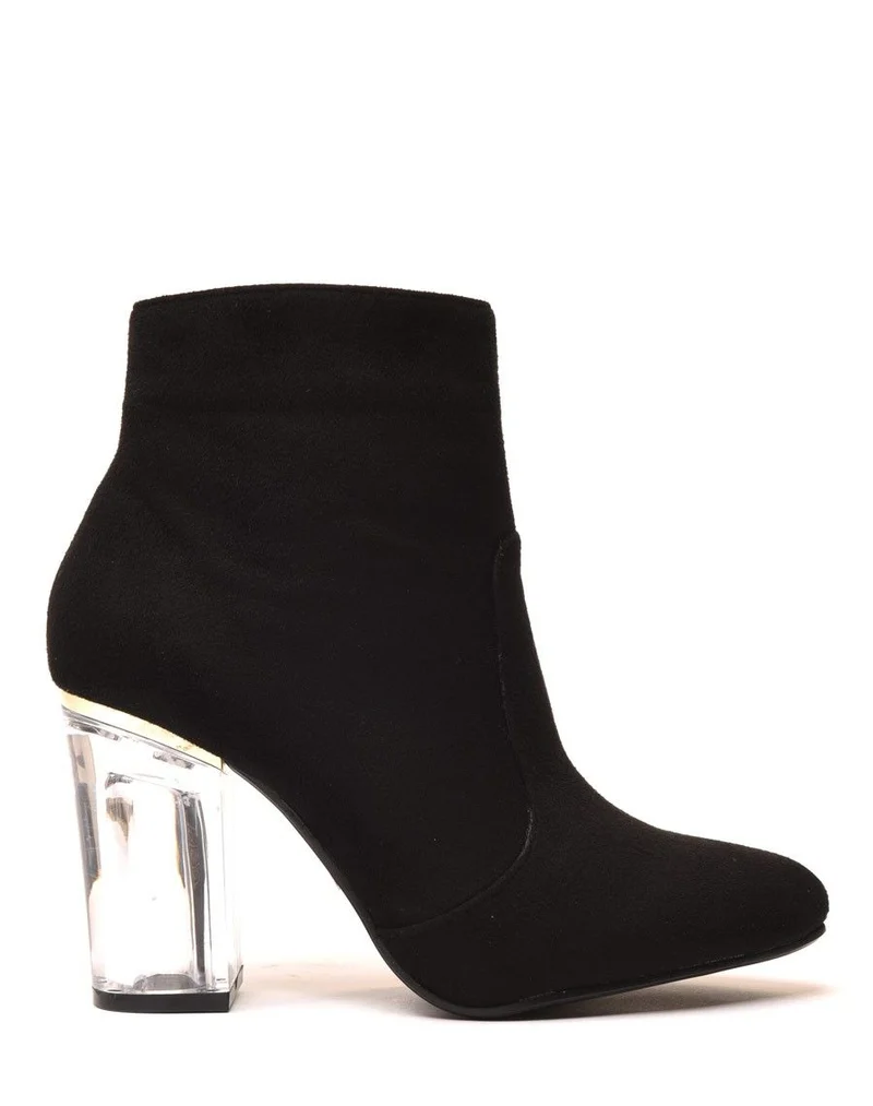 Bottines noires en suédine à talon transparent