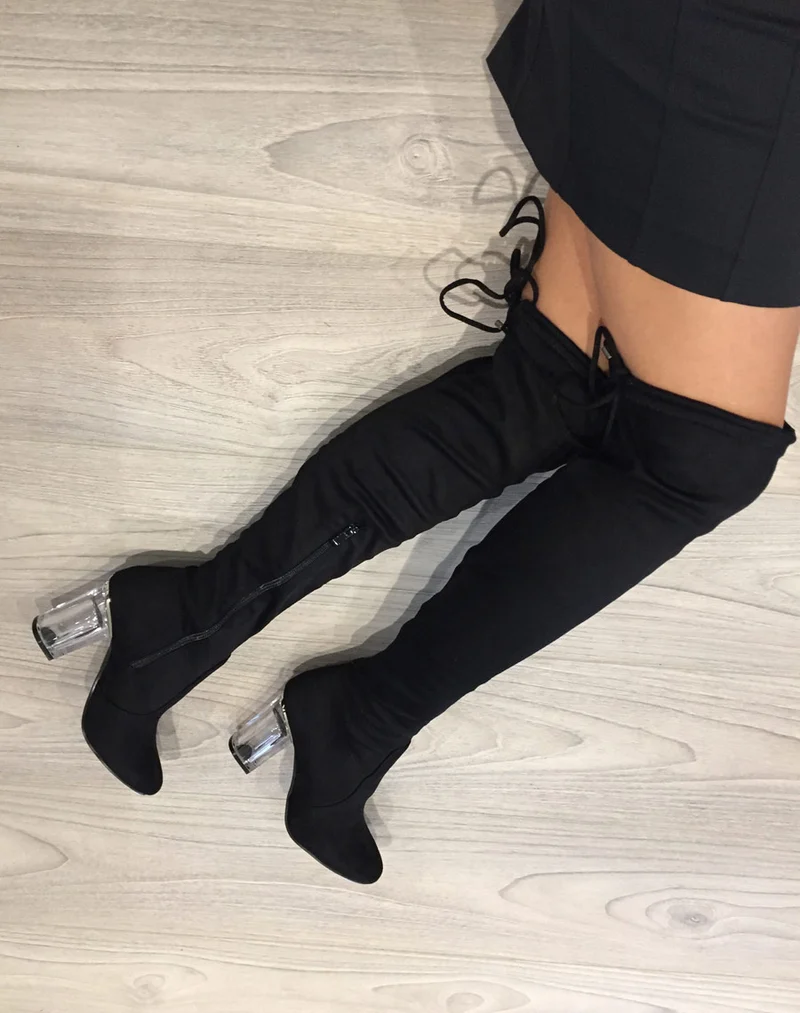 Cuissardes noires à talon transparent