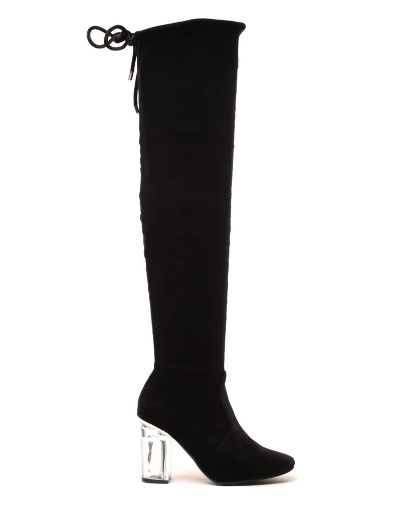 Cuissardes en velours noires à talon transparent