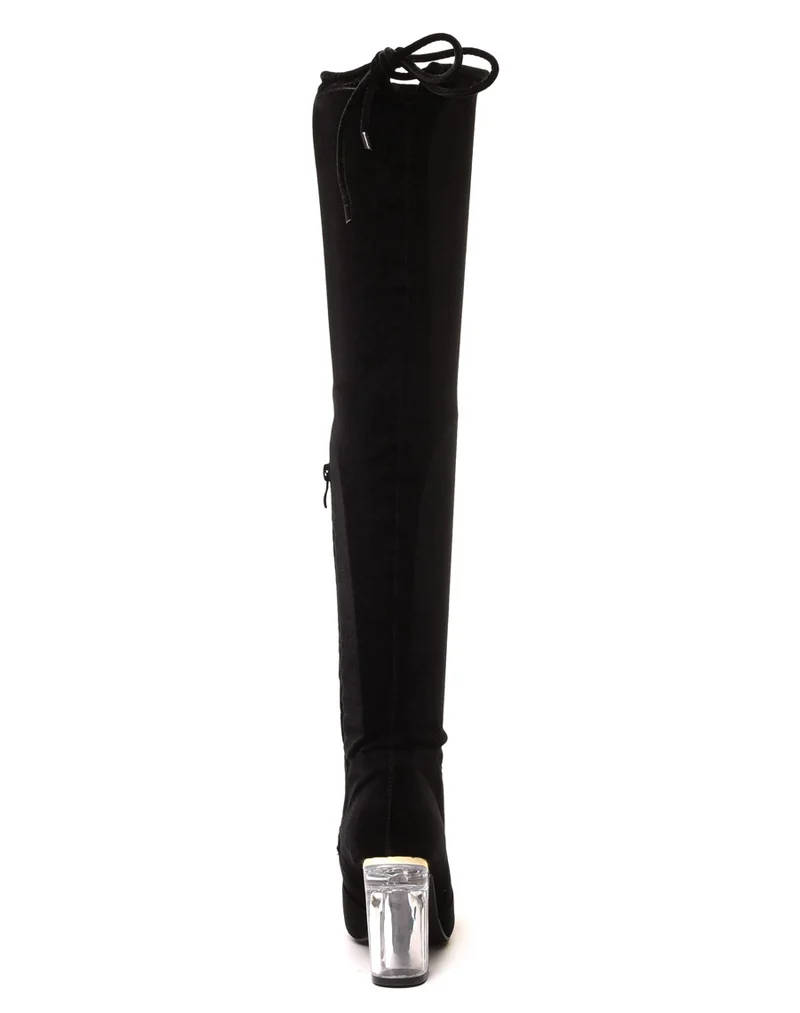 Cuissardes en velours noires à talon transparent